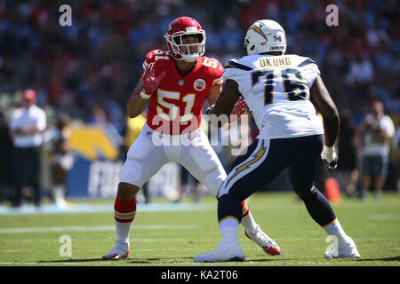 Carson, ca. Sep 24, 2017. Kansas City Chiefs en dehors de secondeur Frank Zombo # 51 la lecture jouer au cours de la NFL Kansas City Chiefs vs Los Angeles Chargers à Stubhub Center de Carson, ca le 24 septembre 2017. (Photographe complète absolue & Company Crédit : Jevone MarinMedia.org/Cal Moore/Sport Media Network Television (veuillez contacter votre représentant des ventes pour l'utilisation de la télévision. Credit : csm/Alamy Live News Banque D'Images