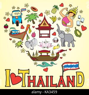 J'aime la Thaïlande . Réglez thai vecteur de couleur des symboles et , vector illustration Illustration de Vecteur