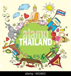 Bienvenue à Thaïlande . Réglez thai vecteur de couleur des symboles et , vector illustration Illustration de Vecteur