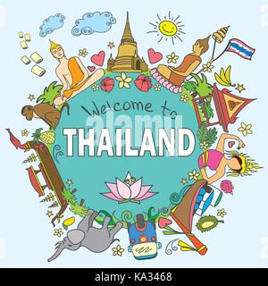 Bienvenue à Thaïlande . Réglez thai vecteur de couleur des symboles et , vector illustration Illustration de Vecteur