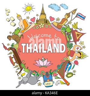 Bienvenue à Thaïlande . Réglez thai vecteur de couleur des symboles et , vector illustration Illustration de Vecteur