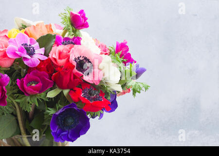 Fleurs sur fond de pierre d'anémones Banque D'Images