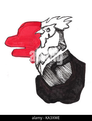 Illustration à la main ou à l'aquarelle à l'encre d'une tête de coq Banque D'Images