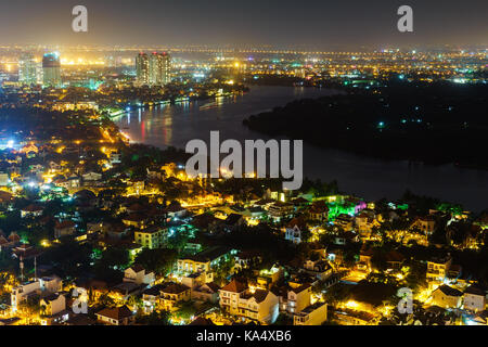 Vue panoramique de l'île de thanh da, Ho Chi Minh Ville (Saigon) aka au crépuscule, au Vietnam. Banque D'Images