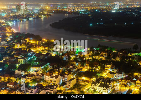 Vue panoramique de l'île de thanh da, Ho Chi Minh Ville (Saigon) aka au crépuscule, au Vietnam. Banque D'Images