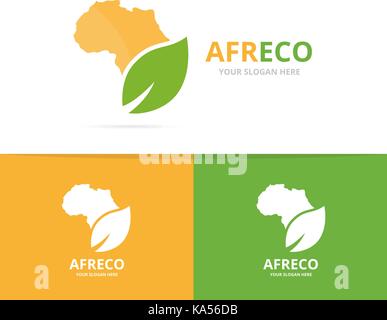 La feuille d'Afrique et de vecteur combinaison. safari et eco Symbole ou icône. géographie unique, continent et modèle de conception de logo biologique. Illustration de Vecteur