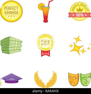 Qualité premium icons set, cartoon style Illustration de Vecteur