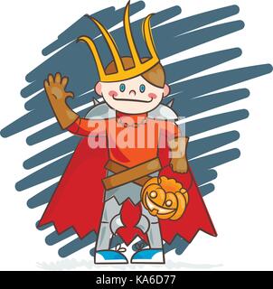 Cute boy en costume de roi-liche ou russe koschey. vector illustration Illustration de Vecteur