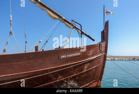"La Caravelle Boa Esperança" une réplique du navire utilisé par Bartolomé Díaz quand il passe le cap de Bonne Espérance en 1488, Fuengirola, Espagne. Banque D'Images