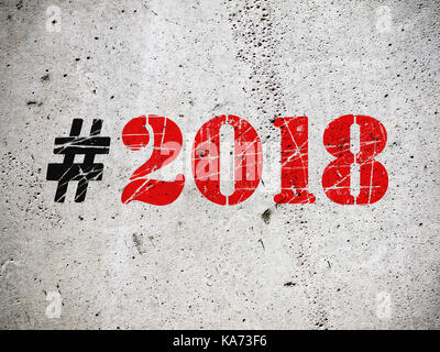 Nouvelle année 2018 hashtag grafitti sur grunge mur de béton illustration Banque D'Images