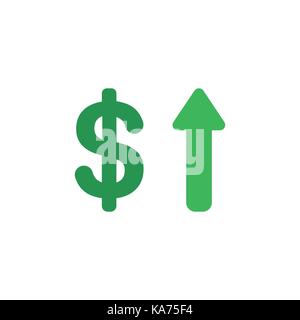 Vector illustration concept de symbole dollar vert avec flèche verte pointe vers le haut icône sur fond blanc avec une télévision style design. Illustration de Vecteur