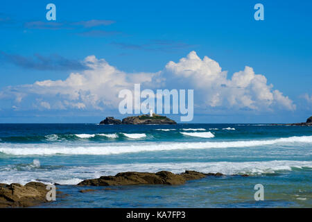 Le phare de godrevy godrevy sur l'île, près de gwithian, baie de St Ives, Cornwall, Angleterre, Grande-Bretagne Banque D'Images