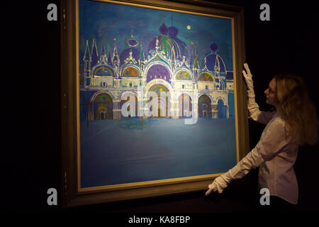 Londres, Royaume-Uni. 26 Sep, 2017. Vente Bonhams Art écossais photo a eu lieu à New Bond Street avant la vente à Edimbourg le 11 octobre 2017. Faits saillants : la Basilique San Marco de la Lune par Alberto Maroc(British, 1917-1998) £10 000-£15 000 Crédit : Keith Larby/Alamy Live News Banque D'Images