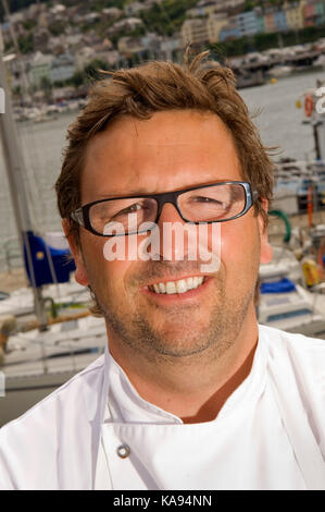 Cuisinier/restaurateur mitch tonks de l'hippocampe restaurant, Dartmouth, Devon, UK Banque D'Images
