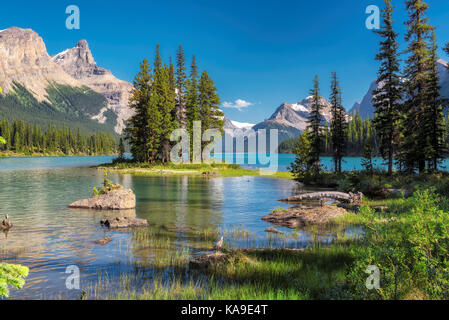 Spirit Island dans le lac Maligne, Jasper National Park, Alberta, Canada Banque D'Images