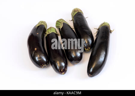 Aubergines ou aubergines en fond blanc Banque D'Images