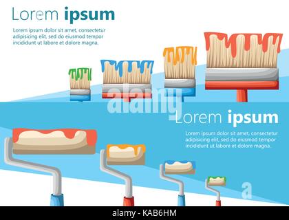 Rouleau de scénario et des pinceaux avec des couleurs vector set d'outils pour la réparation et la construction du site web de l'application mobile et la page de l'élément de conception Illustration de Vecteur