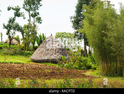 Village traditionnel et paysages de Ganta, Ethiopie Banque D'Images