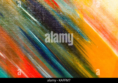 Aquarelle grande diagonale traits sur la toile : rouge, bleu, rose, blanc, jaune, vert. Banque D'Images