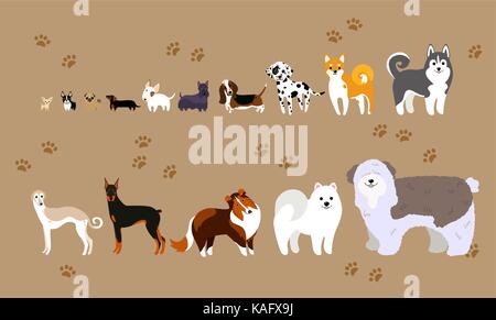 Les chiens de différentes races cartoon Illustration de Vecteur