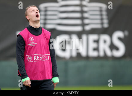 Du celtique Leigh Griffiths durant la session de formation à Lennoxtown, Glasgow. Banque D'Images