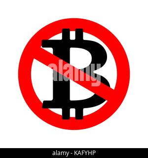 Bitcoin stop. Il est interdit cryptocurrency. rouge signe d'interdiction. vector illustration Illustration de Vecteur