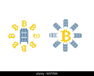 Bitcoin minière. L'extraction de l'icône ferme cryptocurrency signe. des présentoirs de symbole gpu. vector illustration Illustration de Vecteur