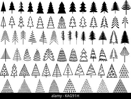 72 arbres de Noël pour les cartes modernes et minimalistes, ensemble d'éléments de conception vectorielle Illustration de Vecteur