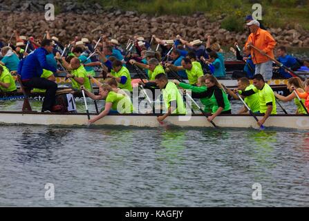 Dragon Boat Race sur Fühlinger See, Cologne Banque D'Images