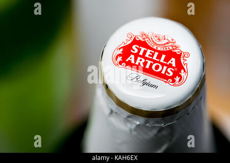 Bouteille de bière et le cap - Stella Artois Banque D'Images