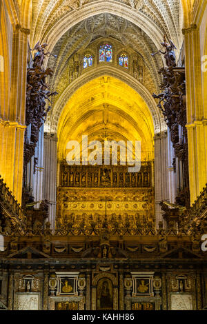 Coro, arrière de la chorale, Capilla Mayor, chapelle, cathédrale de Santa María de la Sede, site classé au patrimoine mondial de l'UNESCO, Séville Banque D'Images