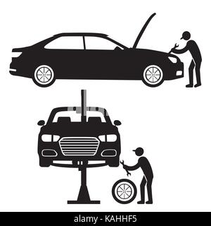 Réparation de voiture avec voiture mécanicien d'atelier de réparation avec l'outil Illustration de Vecteur