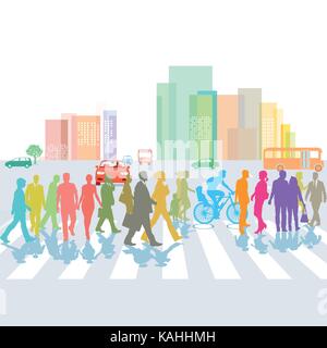 Groupe de personnes sur le passage pour piétons. Illustration de Vecteur