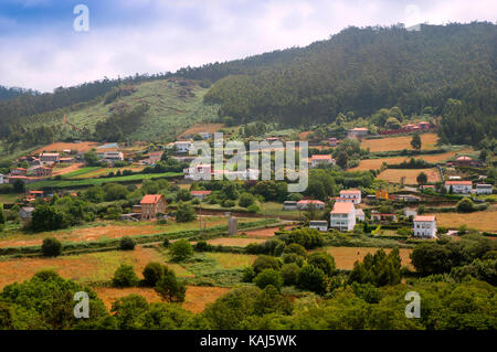 Paysage rural avec brouillard, Ferroterra, province de la Coruna, région de Galice, Espagne, Europe Banque D'Images