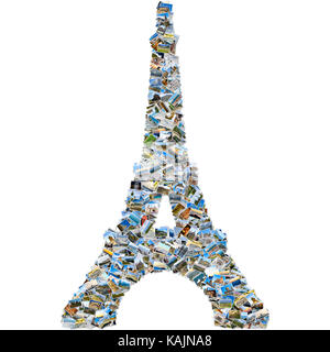 Collage de photos de voyages - Tour eiffel mosaïque isolé sur fond blanc Banque D'Images