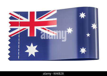 Tag vêtements, étiquette avec le drapeau de l'Australie. Le rendu 3D isolé sur fond noir Banque D'Images