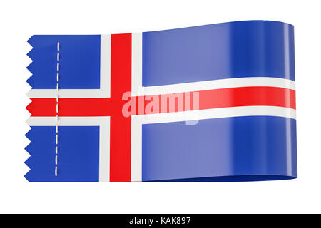 Tag vêtements, étiquette avec le drapeau de l'Islande. Le rendu 3D isolé sur fond noir Banque D'Images