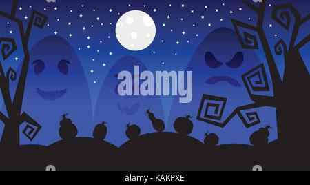 Monstres silhouette dans moonlight shadows scary halloween trick or treat bannière de concept Illustration de Vecteur