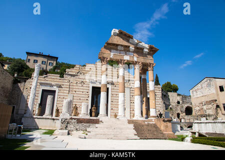 Les ruines de l'capitolium ou temple de la triade capitoline à Brescia, Italie, temple principal au centre de l'ancienne ville romaine de brixia Banque D'Images