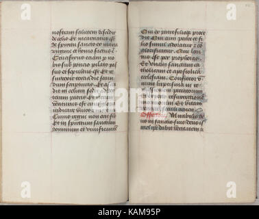 Pages manuscrites enluminées du Livre d'heures de Trivulzio, montrant des folios 073v et 074r avec des illustrations religieuses détaillées et du texte latin. Banque D'Images