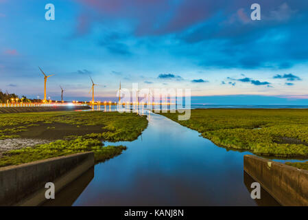 Gaomei paysage des zones humides dans la nuit Banque D'Images