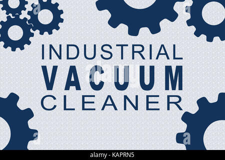 Aspirateur industriel inscription concept illustration avec roue dentée bleue chiffres sur fond bleu pâle Banque D'Images