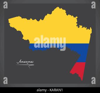 L'amazonas carte de la Colombie avec l'illustration du drapeau national colombien Illustration de Vecteur