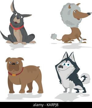 Funny cartoon caractères chiens différents pains doggy puppy illustration. Illustration de Vecteur