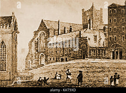 Début 1800 - Old Dublin - La vieille cathédrale et l'entrée de cour du roi Banque D'Images