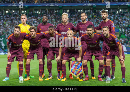 Lisbonne, Portugal. Sep 27, 2017 Barcelone, l'équipe de démarrage. Pour le jeu du 2ème tour de la Ligue des champions du groupe d, sporting cp v FC Barcelone © alexandre de Sousa/Alamy live news Banque D'Images