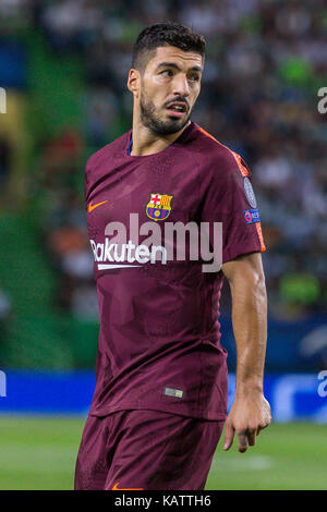 Lisbonne, Portugal. Sep 27, 2017 Barcelone l'avant. de l'uruguay Luis Suarez (9) au cours du jeu de la 2ème manche de la Ligue des champions du groupe d, sporting cp v fc barcelone crédit : Alexandre de Sousa/Alamy live news Banque D'Images