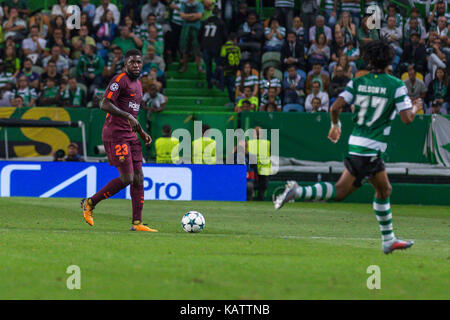 Lisbonne, Portugal. Sep 27, 2017 Barcelone. defender de france samuel umtiti (23) au cours du jeu de la 2ème manche de la Ligue des champions du groupe d, sporting cp v fc barcelone crédit : Alexandre de Sousa/Alamy live news Banque D'Images