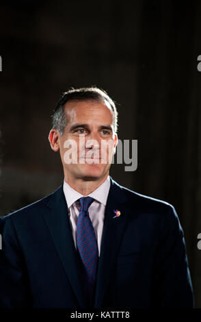 Los Angeles, USA. 27 Sep, 2017. Los Angeles Mayor Eric Garcetti assister à une conférence de presse pour le Musée de l'Académie du Cinéma qui est en construction et devrait être achevé en 2019. Crédit : Robert Landau/Alamy Live News Banque D'Images