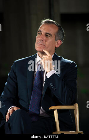 Los Angeles, USA. 27 Sep, 2017. Los Angeles Mayor Eric Garcetti assister à une conférence de presse pour le Musée de l'Académie du Cinéma qui est en construction et devrait être achevé en 2019. Crédit : Robert Landau/Alamy Live News Banque D'Images